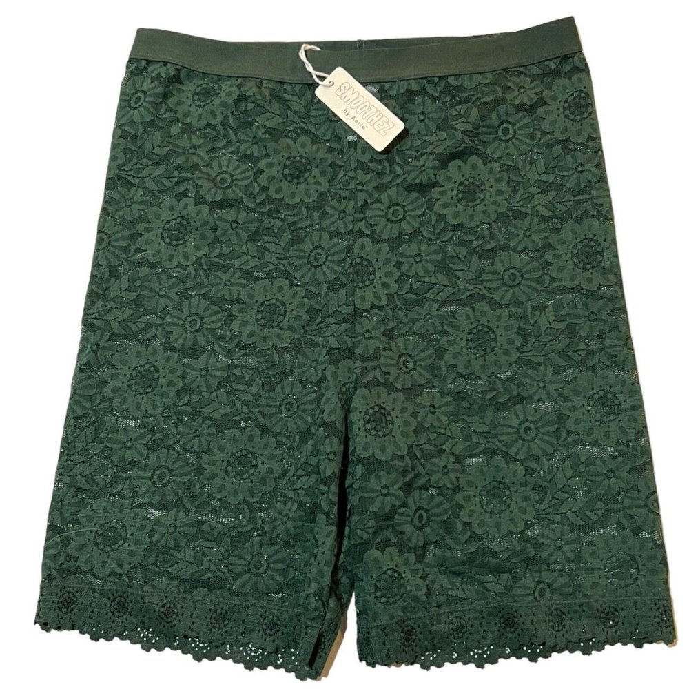 NWT AERIE Smoothez High Waisted Boyshort Pantie Sz XS Green Lace - Picture 1 of 4